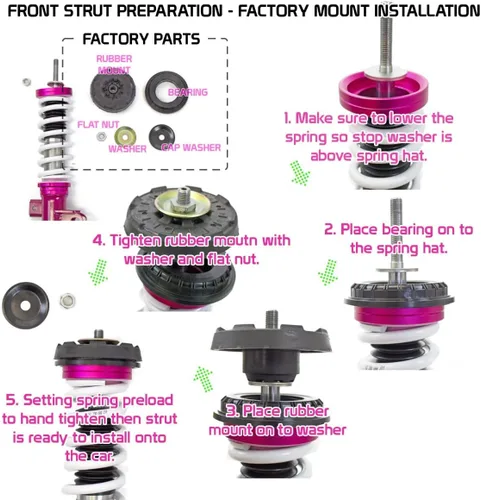 Vista 9 de Godspeed MSS0128 MonoSS Kit de bajada de coilover totalmente ajustable, altura de paseo, tensión de resorte y amortiguación de 16 clics, compatible