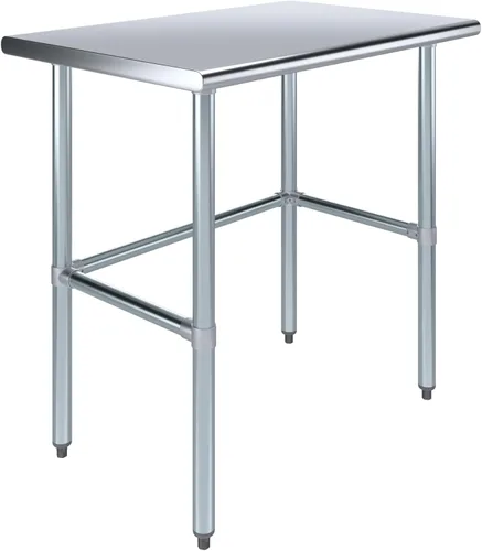 Vista 14 de Mesa de trabajo de acero inoxidable de base abierta de 20 x 20 pulgadas, mesa de trabajo comercial compacta certificada NSF con patas galvanizadas