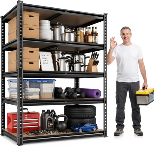 REIBII Estantes de almacenamiento de 2020 libras, estantería de garaje de 5 niveles, resistente, estantería de metal ajustable, estantes de garaje