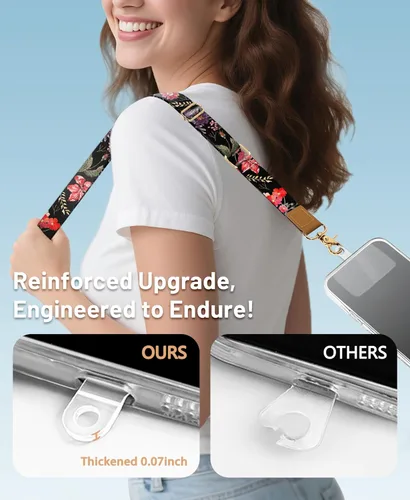 Vista 3 de Cordón cruzado para teléfono celular con correa para la muñeca, diseño de flores, para colgar alrededor del cuello, correa floral ajustable