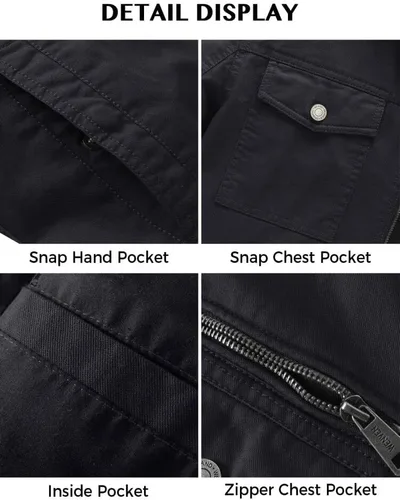 Vista 6 de Chaqueta WenVen con solapa, estilo militar, de algodón de lona, casual, para hombre