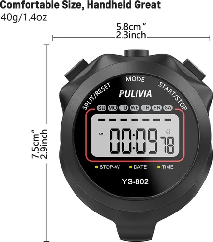 Vista 4 de Stopwatch Timer Lap Split Digital Stopwatch with Clock Calendar Alarm, Large Display Stop Watch for Sports Kids Coaches Swimming Running