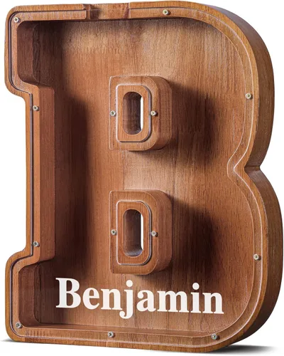 Vista 80 de SummiDate Alcancía de madera de letra para niños y niñas, Alfabeto, regalo de cumpleaños para niños (W)