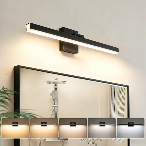 IZORRO Moderna lámpara de tocador de baño de 16 pulgadas, giratoria, 12 W, regulable, lámpara LED sobre el espejo, barra de luz negra para tocador