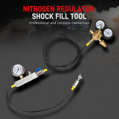Vista 2 de Kit de Llenado de Amortiguador de Nitrógeno con Manómetro de Nitrógeno de 700 Psi y Válvula Schrader, Regulador de Nitrógeno para Llenado