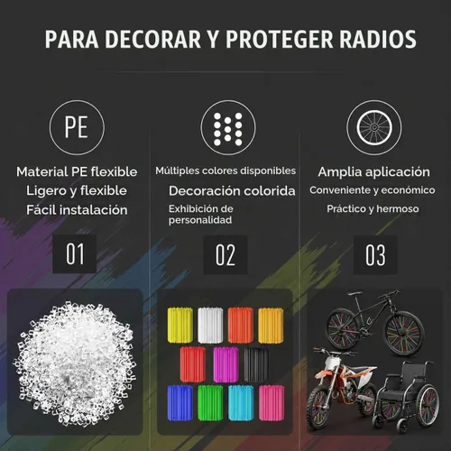 Vista 6 de PSLER - Cubiertas protectoras para radios de llantas, para decoración de bicicletas, motocicletas, motocross, etc., 72 unidades 11 colores mezclados