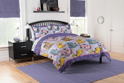 Vista 9 de Juego de ropa de cama Northwest Pokémon para cama individual, Pikachu Eevee Charmander Squirtle, ropa de cama de anime, favoritos de Kanto