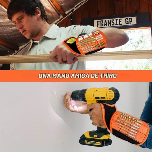 Vista 6 de Pulsera magnética con linterna y pedal magnético para sujetar tornillos, correa de herramientas magnética para sujetar tornillos, clavos, brocas