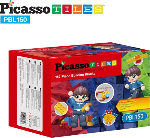 Vista 7 de PicassoTiles Juego de 150 piezas de bloques de construcción de ladrillos de construcción grandes, juego de ladrillos STEM, juego de aprendizaje