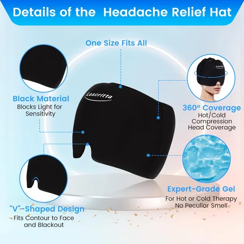 Vista 2 de Gorro para aliviar el dolor de cabeza de migraña, sombrero de alivio del dolor de cabeza y gorra de migraña, compresa fría, gorra de alivio