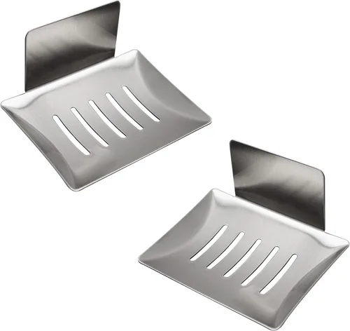 Vista 12 de Jabonera para ducha, soporte de jabón autoadhesivo de 5 ranuras para baño, soporte de jabón de ducha montado en la pared, bandeja de jabón de acero
