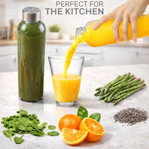 Vista 3 de Brieftons 18 Oz Clear Borosilicate Glass Water Bottles With Caps, 6 Pack, Heat Resistant, Slim, Easy to Store, Reusable Drinking Bottle, Sauce Jar