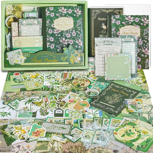 Vista 8 de Kit de Suministros para Scrapbooking, Kit de Scrapbook Estético Botánico Vintage para Bullet Journal Junk Journal A6 Cuaderno de Cuadrícula