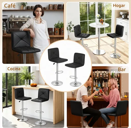 Vista 9 de BestOffice Juego de 2 taburetes de bar modernos taburetes giratorios de altura ajustable Taburetes giratorios de altura de mostrador Taburetes Negro