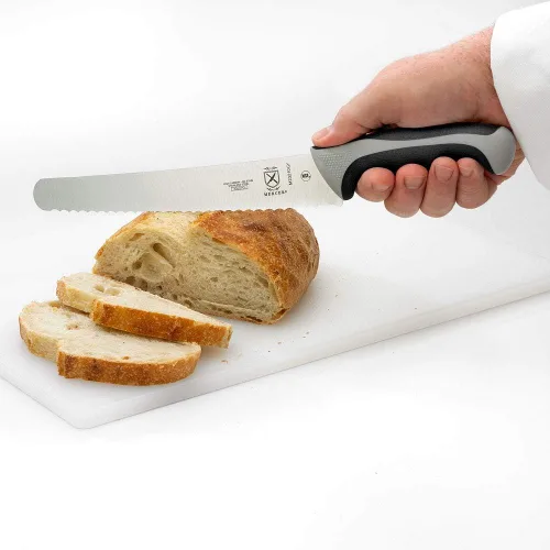 Vista 8 de Mercer Culinary Millennia Colors - Cuchillo para pan de acero inoxidable, borde ondulado de 10 pulgadas de ancho, color gris