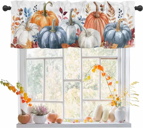 Cortina de cenefas de otoño, cortinas de cocina de Acción de Gracias, cenefa de ventana, decoración de ventana para sala de estar, dormitorio, 1 de Chic D