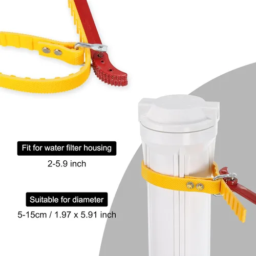 Vista 5 de MECCANIXITY Llave de cinturón de carcasa para filtro de agua de 2 a 5.9 pulgadas, carcasa de filtro de plástico, amarillo y rojo