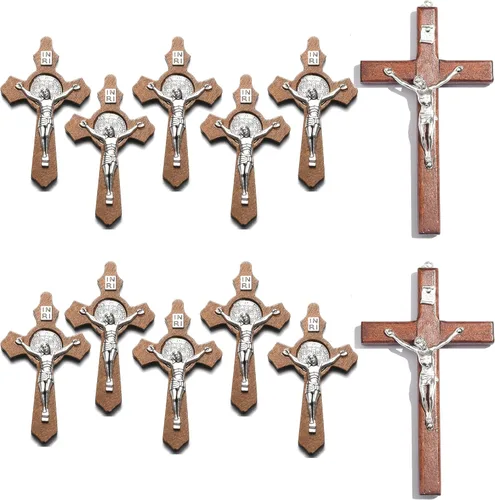LiHan1028 12pcs Wooden Crucifix Cross Religious Decoration for Catholic Wooden Jesus Cross