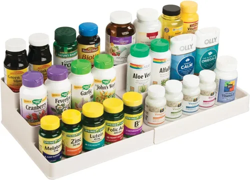 mDesign Organizador de estante de plástico expandible de 3 niveles, almacenamiento para tocador de baño, gabinete, armario, cajón, capacidad para