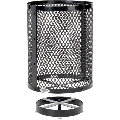 Vista 4 de Global Industrial Bote de basura de acero de diamante para exteriores con tapa para capó de lluvia, base elevada y forro de plástico, capacidad