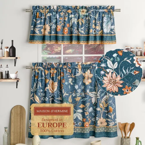 Vista 10 de Juego de cortinas de cocina Maison d' Hermine para ventanas 100% algodón Juego de cortinas y cenefas de cocina para el hogar [2 niveles