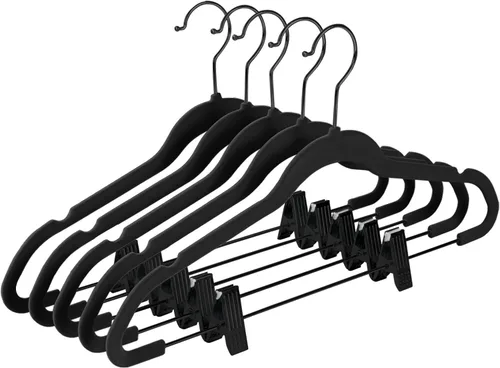 Vista 20 de MIZGI - Perchas premium de terciopelo negro para pantalones con clips ajustables (paquete de 20) Perchas delgadas para faldas - Perchas