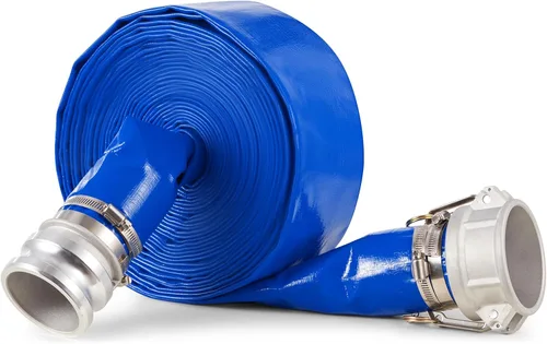 Vista 10 de VEVOR Manguera de descarga, 1-1/2 pulgadas x 100 pies, manguera plana de tela de PVC, manguera de drenaje resistente con abrazaderas, resistente a