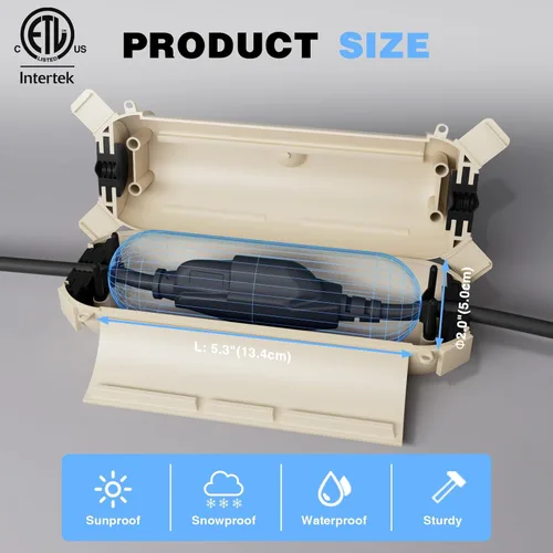 Vista 3 de Flemoon [Paquete de 3] Cubierta de cable de extensión para exteriores, impermeable, resistente a la intemperie, caja de conexión eléctrica