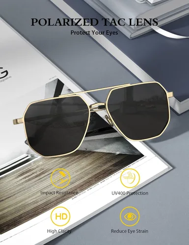 Vista 3 de LUENX Aviator Sunglasses for Women Men Square Polarized Polygon Lens- UV 400 Protection 60MM