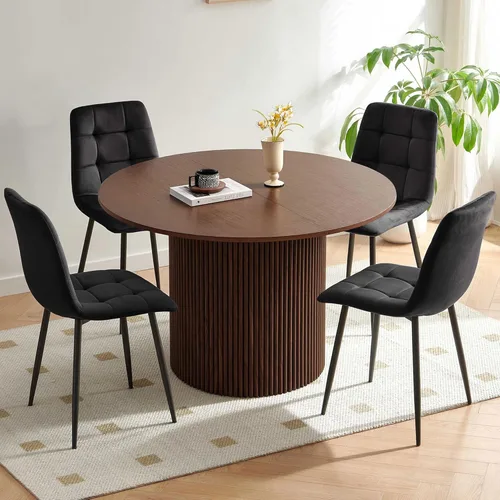 Vista 16 de Homedot Juego de mesa de comedor redonda de 5 piezas para 4, mesa de cocina gris de 37 pulgadas con 4 sillas de comedor negras sentadas