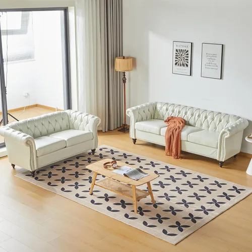 Vista 6 de LEVNARY Sofá de Cuero, Sofá Chesterfield Tapizado Capitoné de 2 Plazas, Sofá Biplaza Moderno, Muebles Clásicos para Sala de Estar y Dormitorio