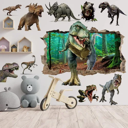 Vista 4 de Pegatinas de pared de dinosaurios grandes 3D Transparente