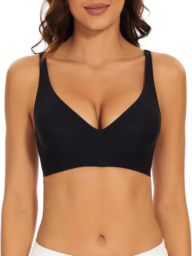 Brasier sin varillas sin costuras para mujer, brasier invisible en V profundo con relleno extraíble