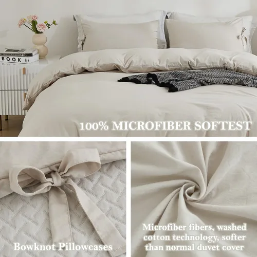 Vista 3 de annadaif Juego de funda de edredón beige Queen (90 x 90 pulgadas), 3 piezas (1 funda de edredón, 2 fundas de almohada), juego de funda de edredón