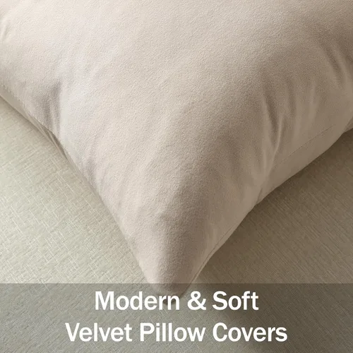 Vista 2 de Fundas de almohada de 16 x 16 pulgadas, color beige: paquete de 2 fundas de almohada decorativas de terciopelo suave y acogedoras para sofá, sala