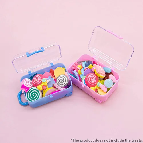 Vista 9 de AUEAR, Paquete de 2 mini maletas de plástico para dulces, caja de viaje para decoración de fiesta de boda (rosa y azul)