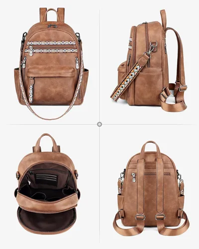 Vista 7 de FADEON Mochila pequeña para mujer, diseño de piel sintética, espaciosa, mini mochilas, multibolsillo, mochila de hombro a la moda, Mochilas Daypack