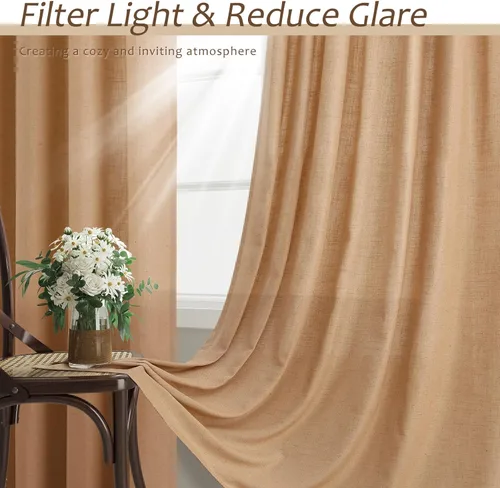 Vista 208 de Aersas Aqua Green Linen Curtains 84 Inches Long 2 Panels Set Back Tab Rod Pocket Living Room Curtain Farmhouse Rustic Light Filtering Hook Drapes