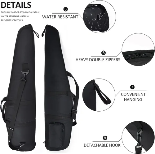 Vista 5 de AUMTISC - Funda blanda para rifle de 41/45/49 pulgadas, bolsa acolchada para escopeta con bolsillo con cremallera, correa de hombro desmontable