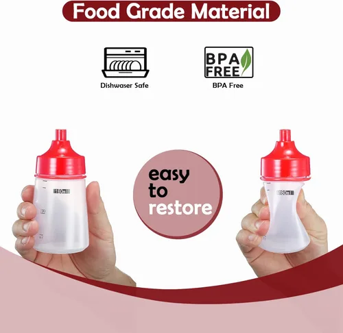 Vista 4 de Botellas exprimibles de condimentos para salsas, panqueques de plástico – boca ancha para cocina, ketchup mostaza, botella vacía para glaseado