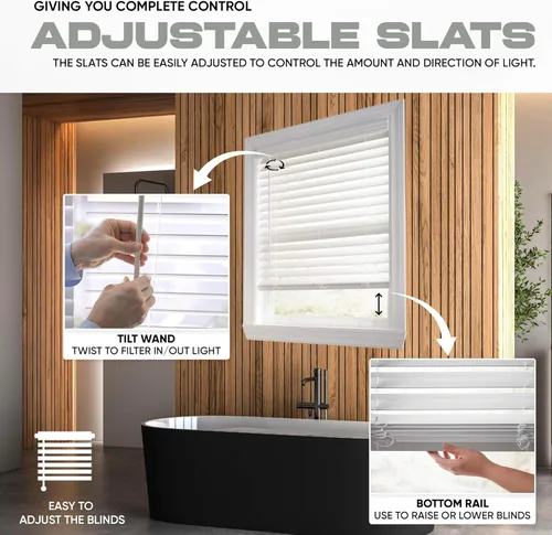 Vista 5 de Persiana de Madera Sintética Blanca Ultra Premium de 2 1/2" (2.5") Pulgadas, 17" de Ancho x 48" de Largo