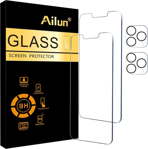 Vista 14 de Ailun Paquete de 2 protectores de pantalla para iPhone 12 Pro Max [6.7 pulgadas] + 2 protectores de lente de cámara, película de vidrio templado
