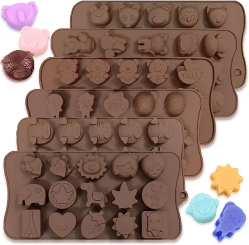 6 moldes de silicona para chocolate, formas de animales de CNYMANY de material de amor, molde de gelatina, antiadherente, moldes de cocina, bandejas