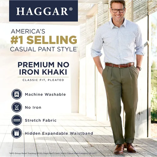 Vista 5 de Haggar Men's Premium No Iron Khaki Classic Fit Pleat Front Regular and Big & Tall Sizes