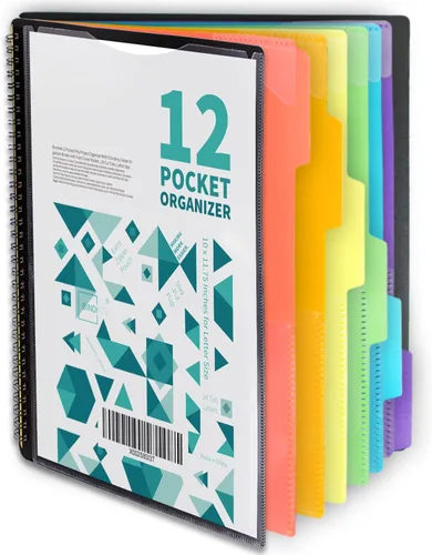 Binditek - Organizador de proyectos de polietileno de 12 bolsillos con 6 separadores, carpeta organizadora resistente con bolsillo en la portada,