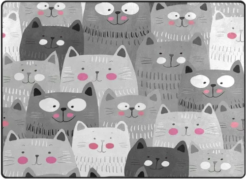 Vista 4 de ALAZA Alfombra gris hipster de gato para sala de estar, dormitorio, 4 pies x 5 pies 3 pulgadas