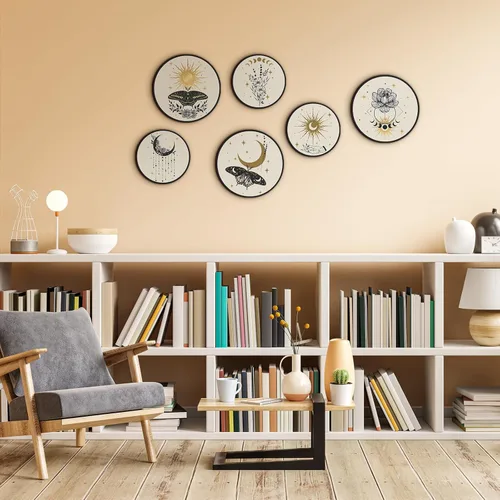 Vista 5 de Barydat 6 Piezas Arte de Pared Boho de Plantas de Madera Decoración de Pared Boho Granja Rústica Colgante de Pared Bohemia para Dormitorio Sala