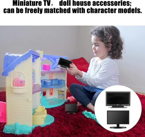 Vista 6 de 2 piezas de muebles en miniatura para casa de muñecas 1:12, casa de muñecas en miniatura, TV con control remoto, mini modelo de juguete, accesorios