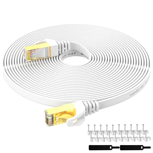 Vista 12 de Lovicool Cable Ethernet Cat7 de 15 pies, cable de conexión plano de Internet CAT 7 para router, módem, juegos, concentrador, computadora, alta Negro