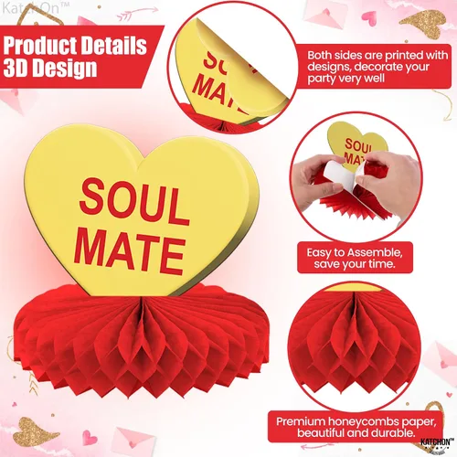 Vista 3 de KatchOn, Centros de mesa multicolor de San Valentín para mesas, paquete de 12, decoraciones de mesa de San Valentín, decoraciones de corazones